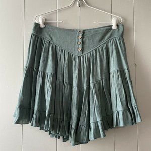 Free People Ruffled Pull On Mini Skirt Blue Green Size Large Women’s NwT